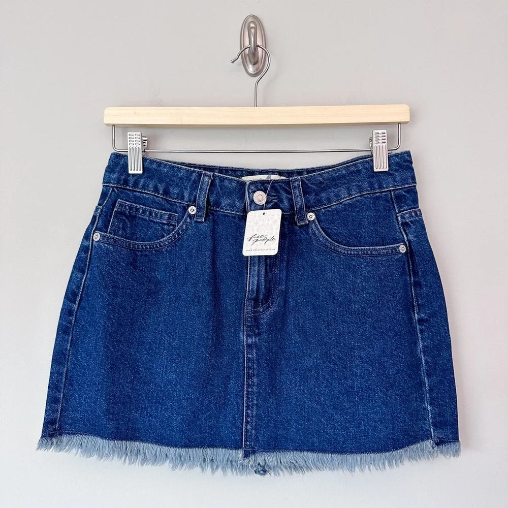 We The Free Medium Dark Wash Raw Edge Denim Mini Skirt